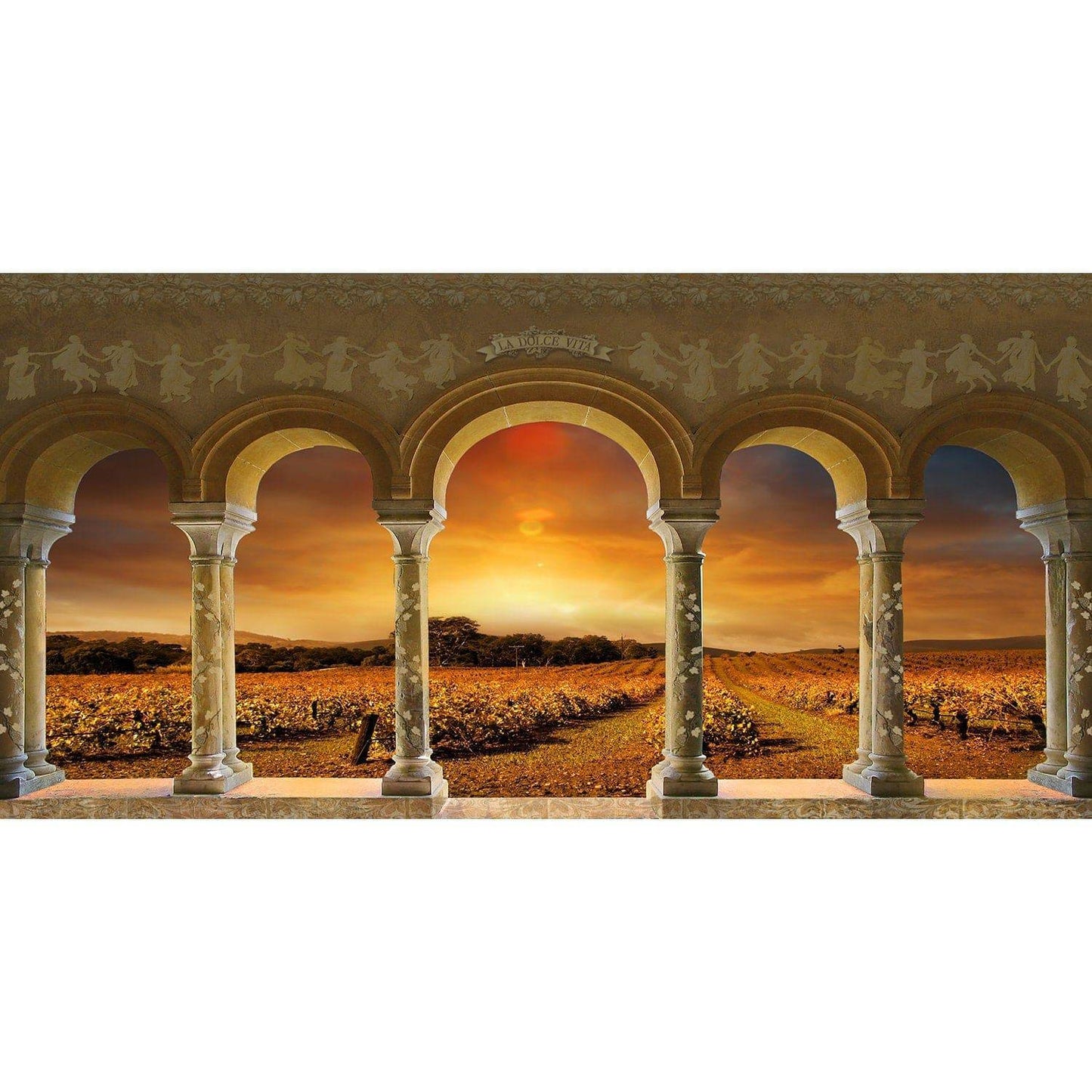 Tuscan Vineyard Sunset Archway Photo Backdrop - Basic 16  x 8  