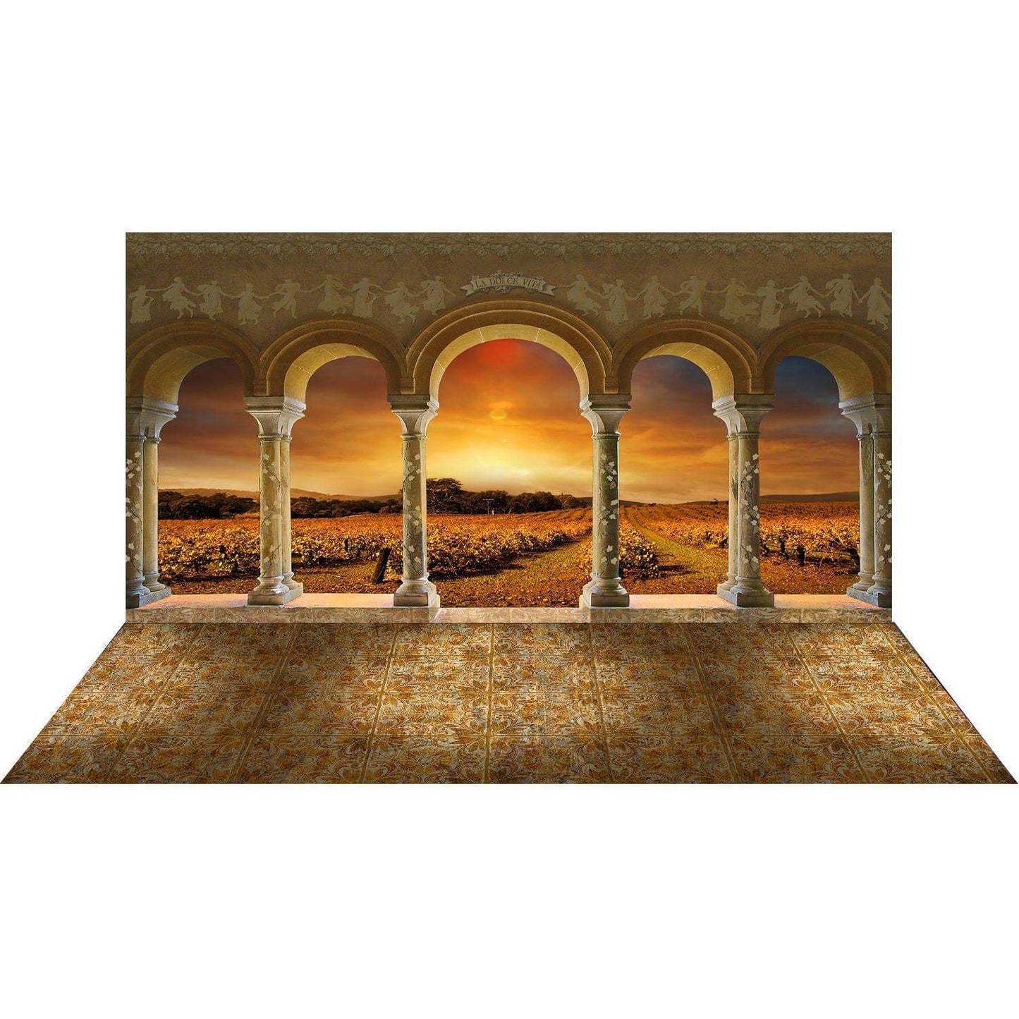 Tuscan Vineyard Sunset Archway Photo Backdrop - Pro 20  x 20  