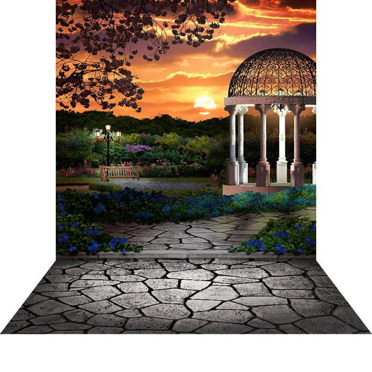 Twilight Gazebo Garden Photography Backdrop - Basic 8  x 16  