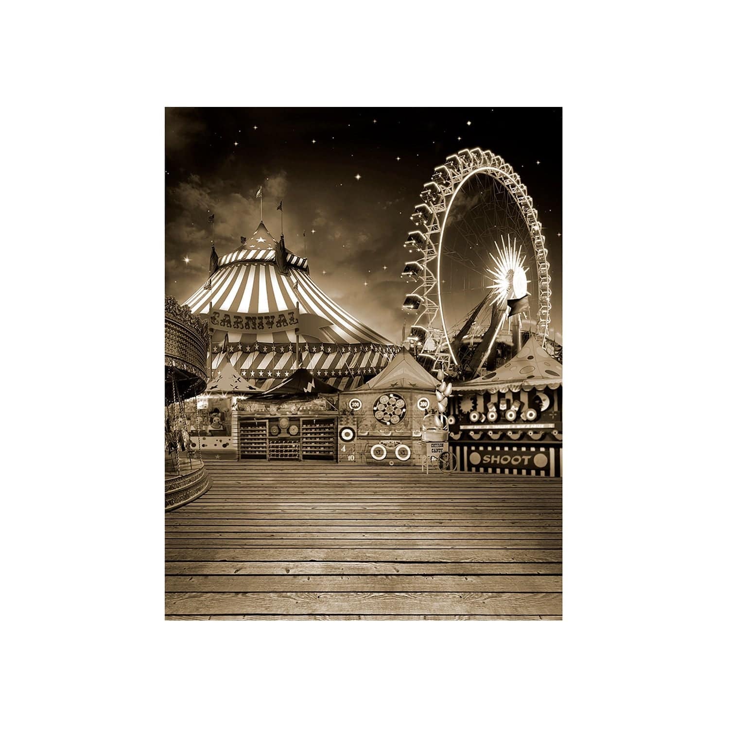 Grayscale Vintage Amusement Park Photo Backdrop - Basic 4.4  x 5  