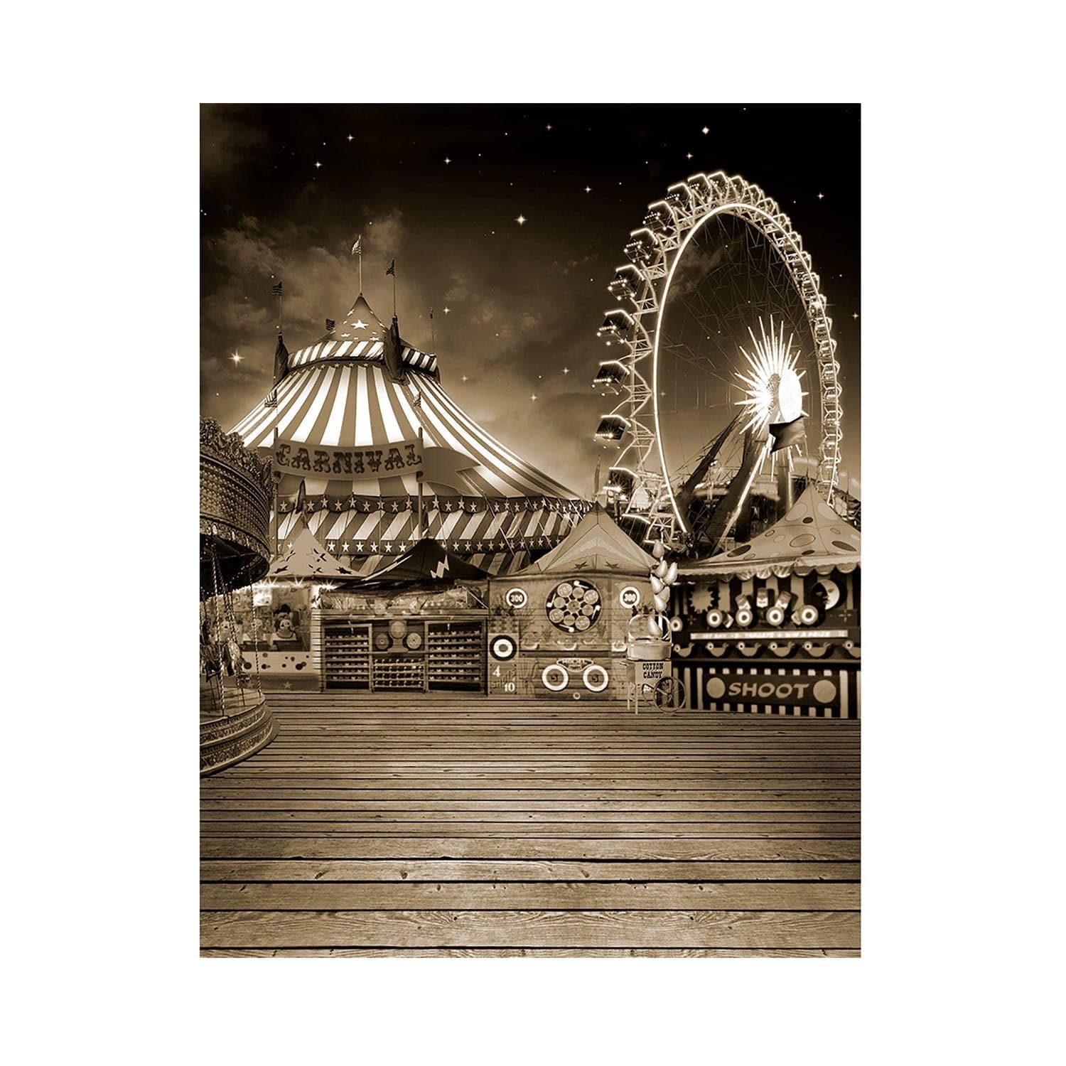 Grayscale Vintage Amusement Park Photo Backdrop - Basic 5.5  x 6.5  
