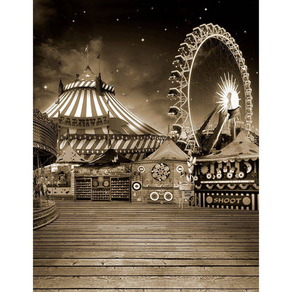 Grayscale Vintage Amusement Park Photo Backdrop - Basic 8  x 10  