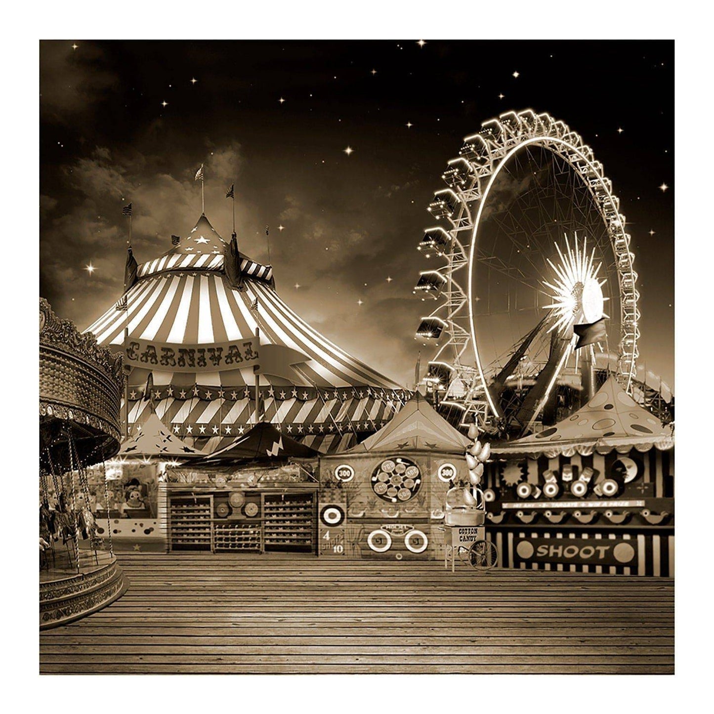 Grayscale Vintage Amusement Park Photo Backdrop - Basic 8  x 8  