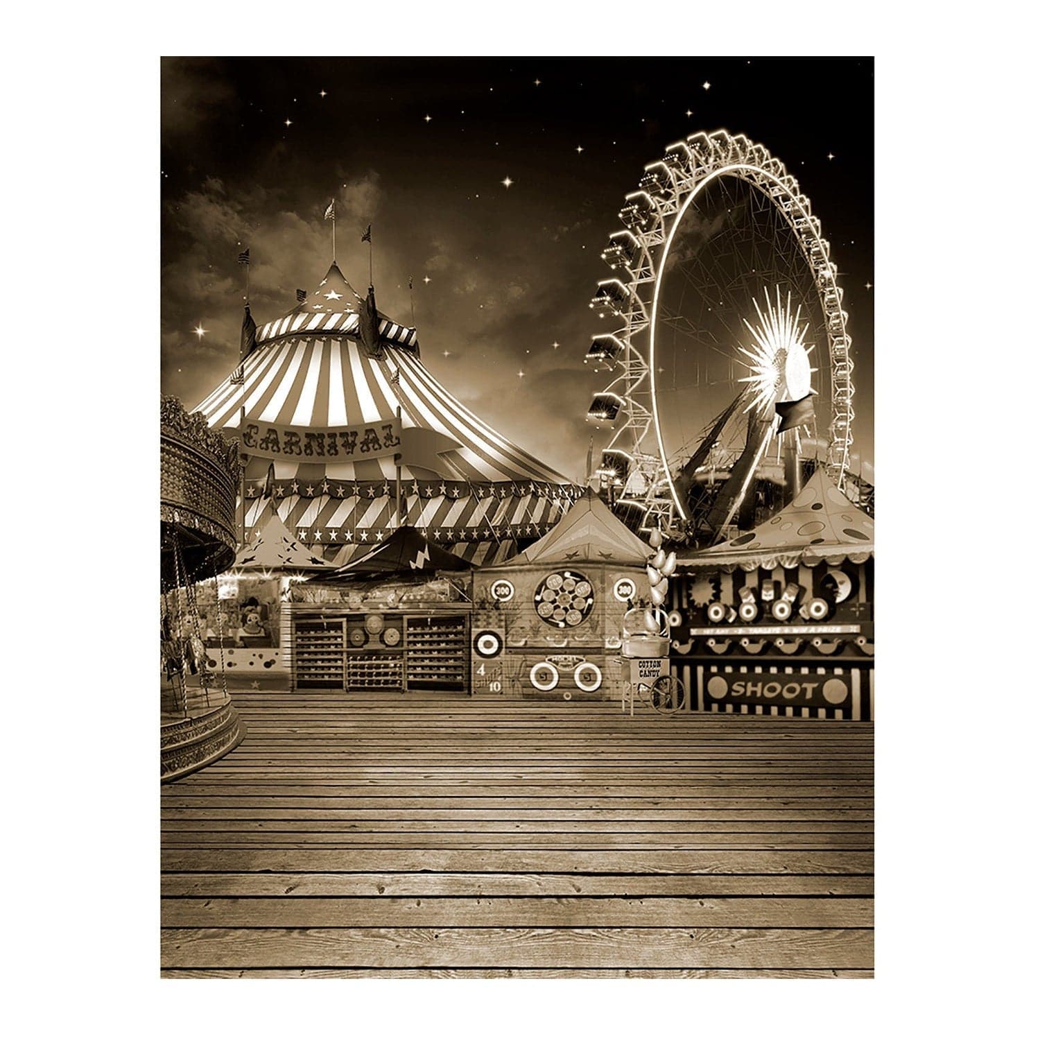 Grayscale Vintage Amusement Park Photo Backdrop - Pro 6  x 8  