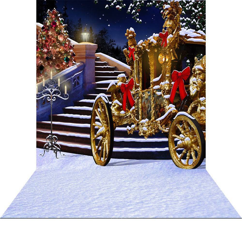 Winter Ball Holiday Party Decorations Backdrop for Christmas, New Year's, Royal Carriage, Snow, Red Bows & Wreath, A Princess Backdrop - Pro 9 x 16