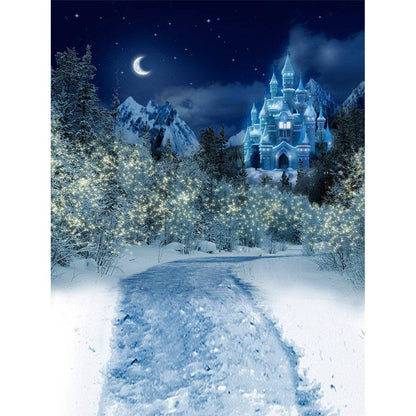 Snowy Winter Castle At Night Photo Backdrop - Basic 8  x 10  