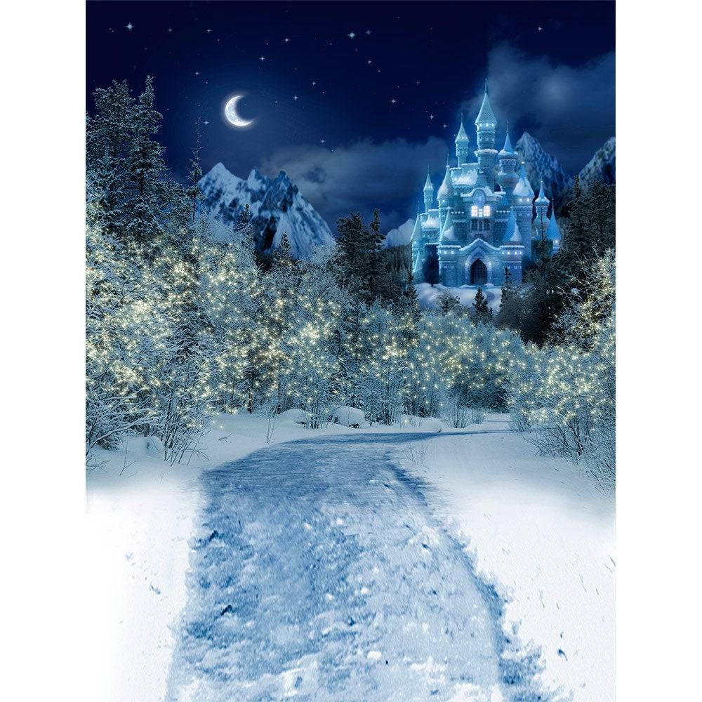 Snowy Winter Castle At Night Photo Backdrop - Pro 8  x 10  